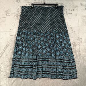 Sag Harbor Woman Plus Size 1X Floral Midi Skirt Boho Cottagecore Cyan Blue
